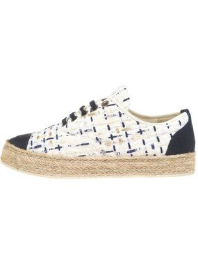 Chanel CC Logo Tweed Sneakers White Navy